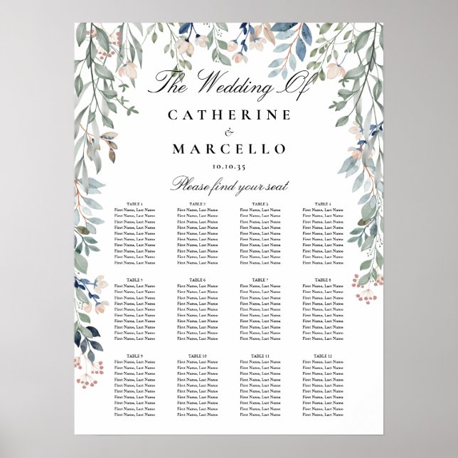 Wildflowers Floral Wedding Seating Plan Chart (Front)