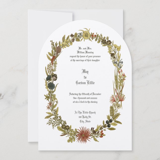 Wildflowers Floral Wreath Wedding Invitation (Front)