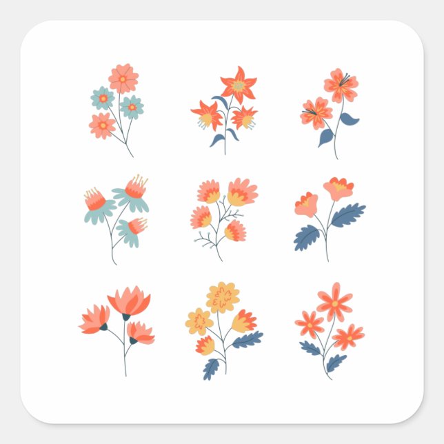 Wildflowers Flowers Botanical Square Sticker (Front)