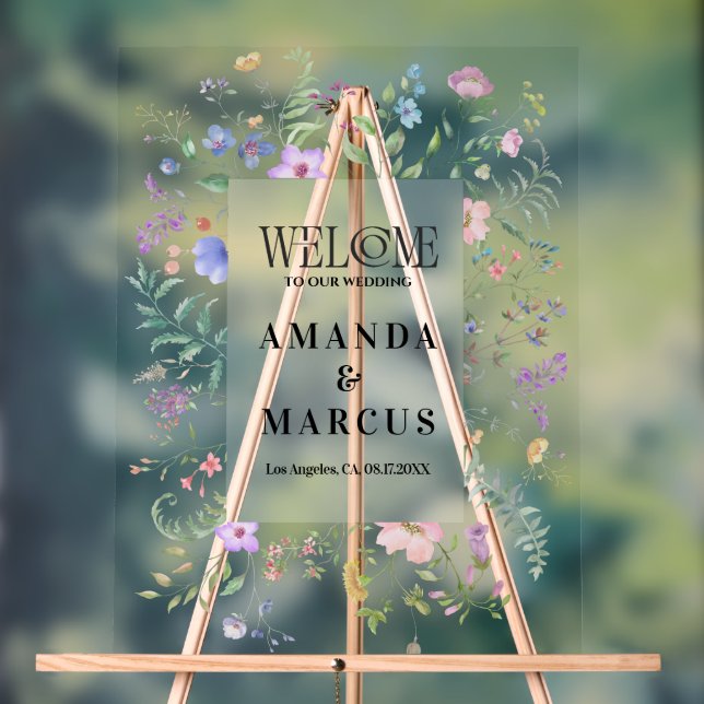 Wildflowers Frame Flowers Wedding Welcom Sign (Neutral)