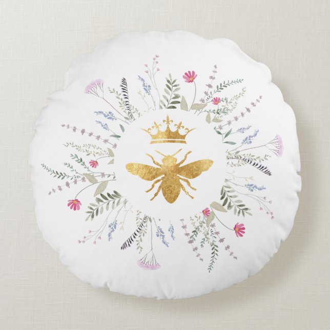 wildflowers frame Queen bee Round Cushion (Front)
