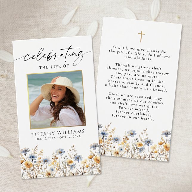 Wildflowers Funeral Celebration Photo Prayer Card (Creator Uploaded)