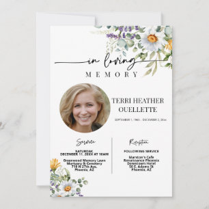 Wildflowers Funeral Memorial Service Photo Invitation