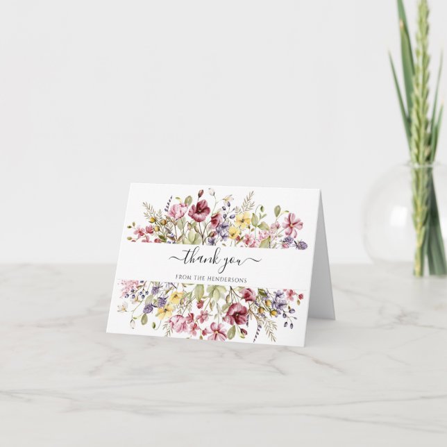 Wildflowers Funeral Memorial Wedding Shower Folded Thank You Card (Front)