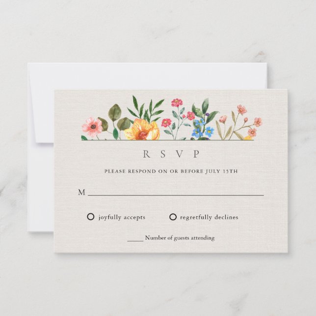 Wildflowers Garden Botanical Wedding RSVP Card (Front)
