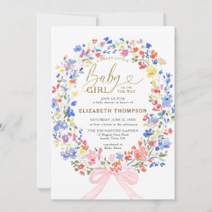 Wildflowers Garden Bow Sweet Baby Girl Shower Invitation