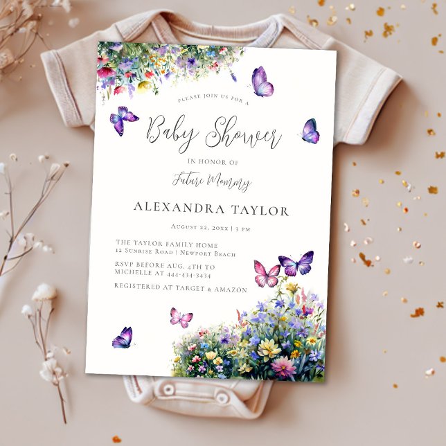 Wildflowers Garden Butterflies Neutral Baby Shower Invitation (Creator Uploaded)