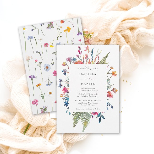 Wildflowers Garden Happy Colourful Modern Wedding Invitation (wildflower wedding theme colorful frame invitation garden outdoors meadow spring summer chic)
