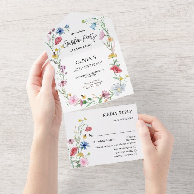 Wildflowers Garden Party Birthday All In One Invitation (Tearaway)