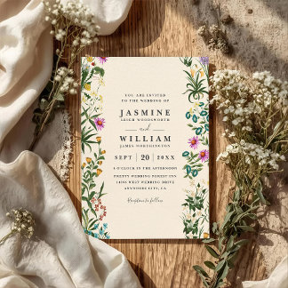 Wildflowers Garden Rustic Elegant QR Code Wedding Invitation