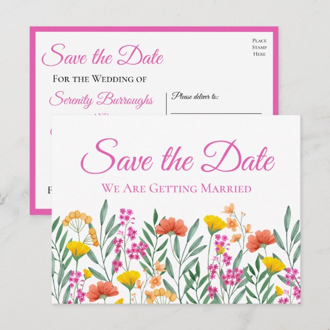Wildflowers Garden Wedding Floral Save The Date  Postcard (Front/Back)