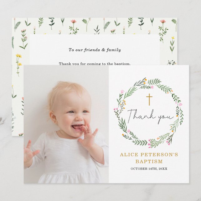 Wildflowers Girl Baptism Thank You Cards (Front/Back)