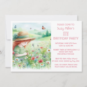 Wildflowers Girl's 5th Birthday Party Invitation