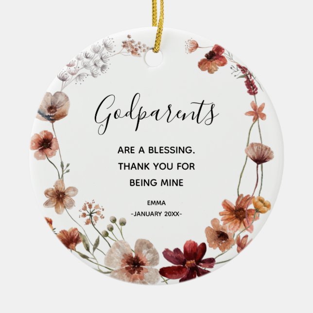 Wildflowers Godparents Christmas Ornament (Front)