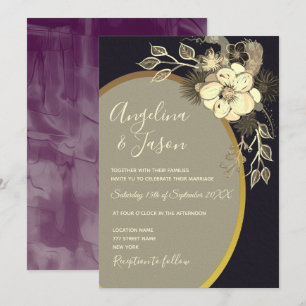 Wildflowers Gold and Black Wedding Invitation