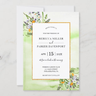 Wildflowers gold and green Wedding invitation
