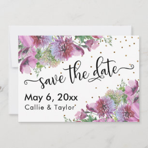 Wildflowers Gold Confetti Typography Save the Date