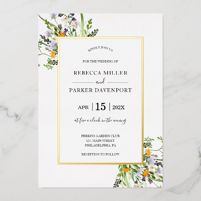 Wildflowers gold elegant Wedding invitation (Front)