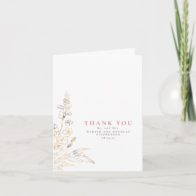 Wildflowers Gold Elegant Wedding Thank You Photo (Front)
