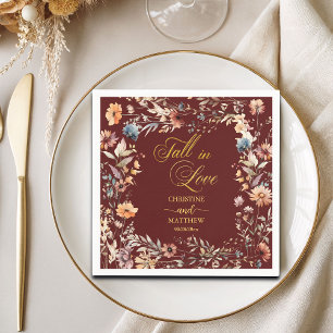 Wildflowers Gold 'Fall in Love' Elegant Wedding Napkin