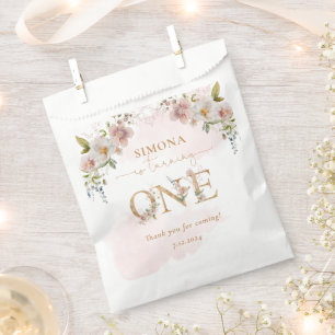 Wildflowers gold Girl first birthday thank you Favour Bags
