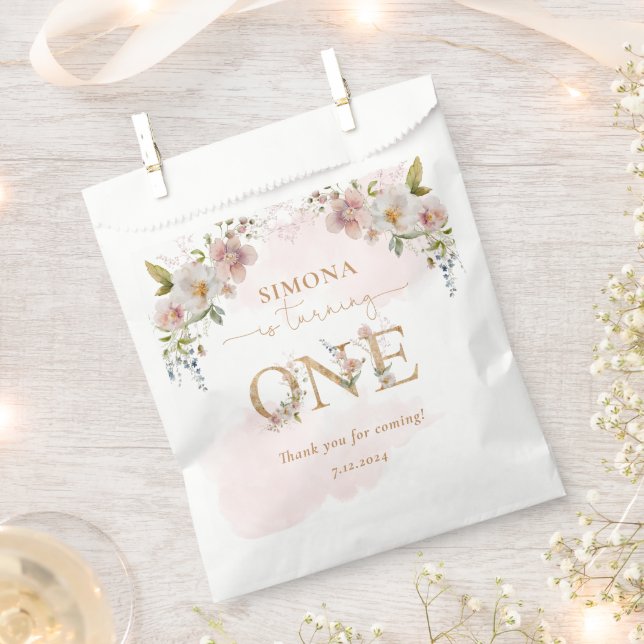 Wildflowers gold Girl first birthday thank you Favour Bags (Clipped)