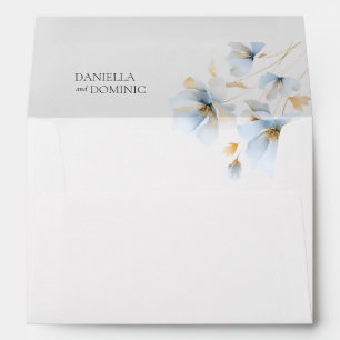 Wildflowers Gold Pastel Dusty Blue Floral Wedding Envelope