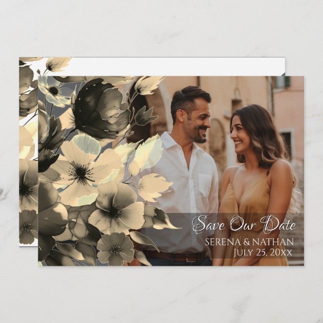 Wildflowers Gold Save The Date Photo Card (Front/Back)