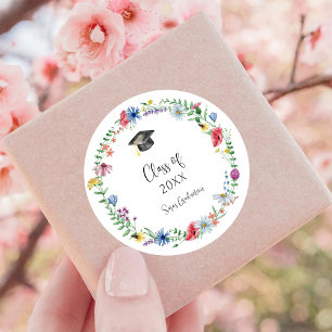 Wildflowers Graduation Classic Round Sticker