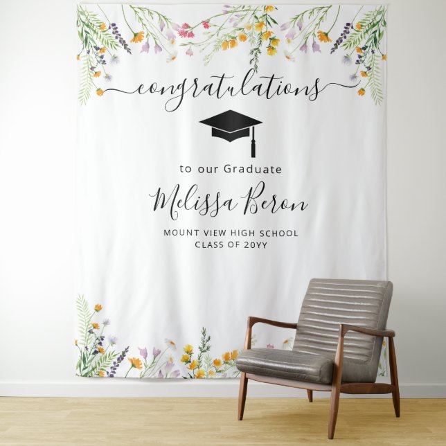 Wildflowers Graduation Photo Backdrop Photo booth Tapestry (In Situ)