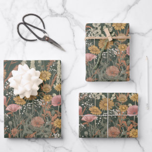Wildflowers Grasses Botanical Vintage Cottagecore Wrapping Paper Sheet