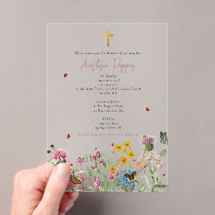 Wildflowers Greek Orthodox Christening Baptism Acrylic Invitations
