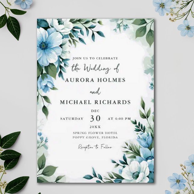 Wildflowers Green Elegant Spring Garden Wedding Invitation (Creator Uploaded)