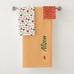 Wildflowers green white red bath name bath towel set