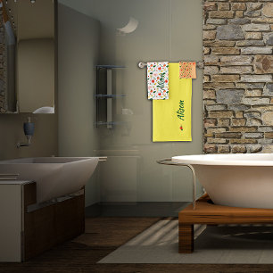 Wildflowers green white red name bath towel set