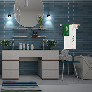 Wildflowers green white red name bath towel set