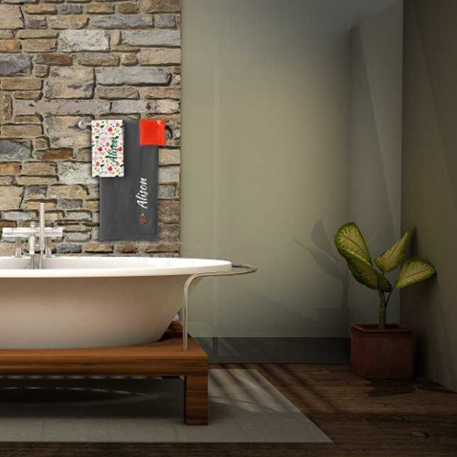 Wildflowers green white red name bath towel set (Creator Uploaded)