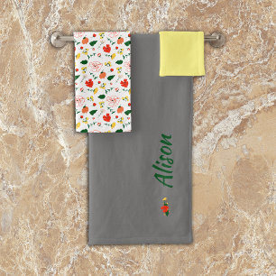 Wildflowers green white yellow bath towel set