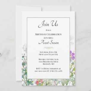 Wildflowers Greenery Aunt Birthday Party Invitation