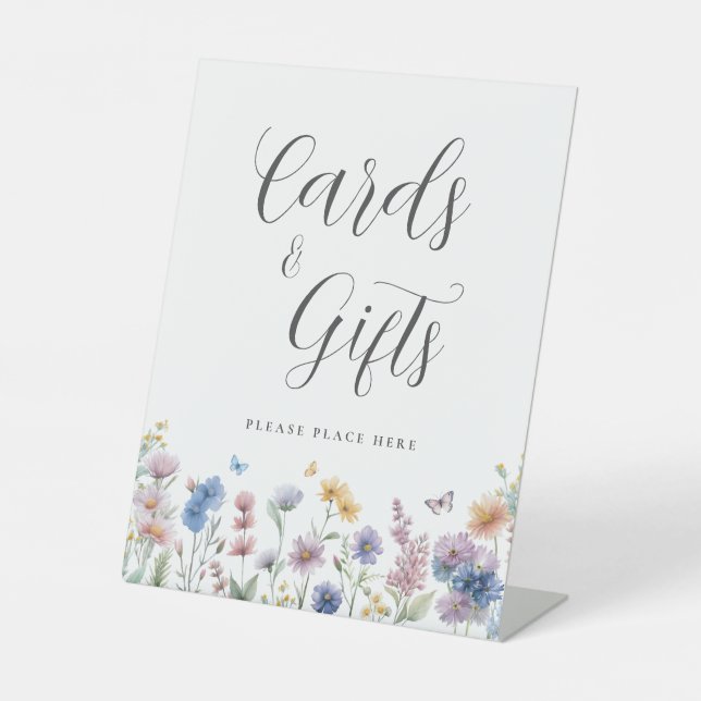 Wildflowers Greenery Bridal Shower Cards and Gifts Pedestal Sign (Front)