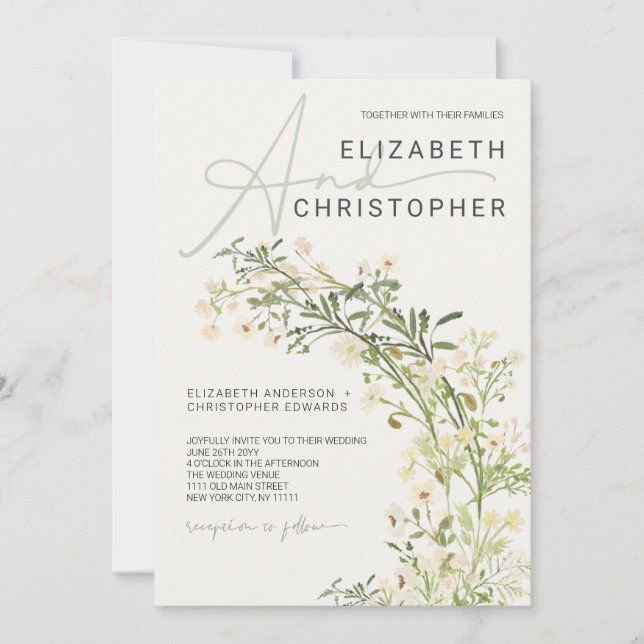 Wildflowers Greenery Floral Botanical Wedding Invitation (Front)
