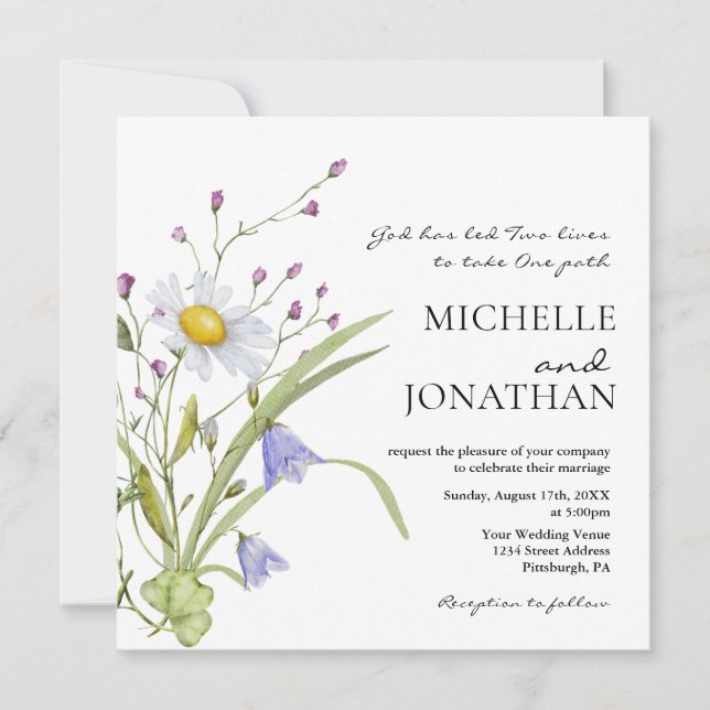 Wildflowers Greenery Floral Christian Wedding  Invitation (Front)