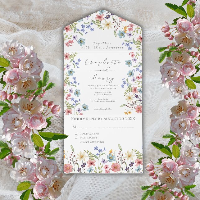  Wildflowers Greenery Garden RSVP Wedding All In One Invitation (Creator Uploaded)