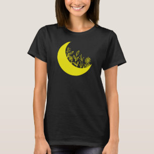 Wildflowers Growing from Moon Illustration T-Shirt