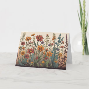 Wildflowers Growing in the Field Illustration  Card