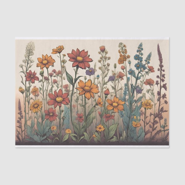 Wildflowers Growing in the Field Illustration  Tissue Paper (Front)