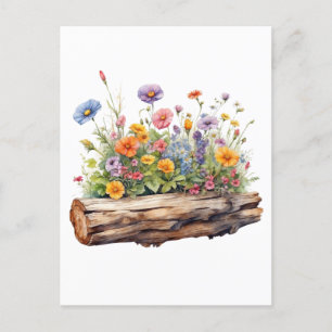 Wildflowers Growing on the Wooden Log Nature  Postcard