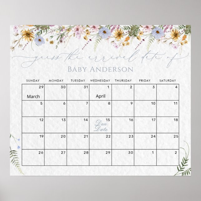 Wildflowers Guess the Due Date Calendar Poster (Front)