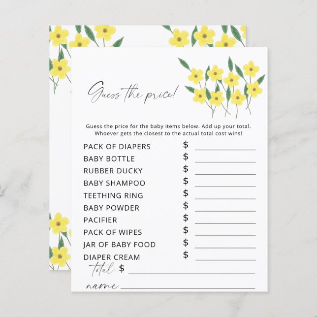 Wildflowers Guess the price Game (Front/Back)