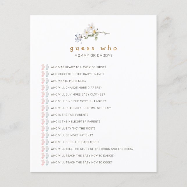 Wildflowers Guess Who Baby Shower Game (Front)